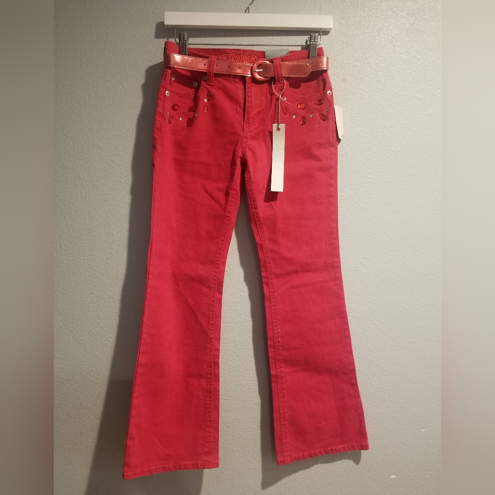 NWT Vintage Girls Bongo Jeweled Jeans Red Size 12